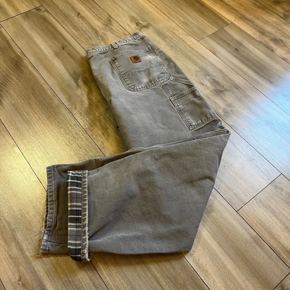 Carhartt B111 GVL Flannel Lined Duck Canvas Carpenter Pants Gray 40x32 Mens - Picture 5 of 7